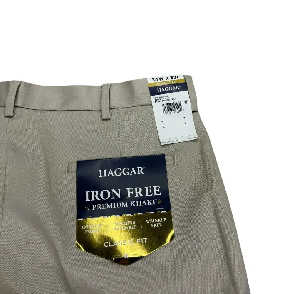 Haggar Mens Premium Iron Free Classic Fit Dress Pants Sand Beige 34x32